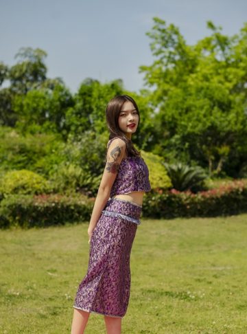 Fold-able: The Blossoming Jacaranda skirt and brassiere (purple side)