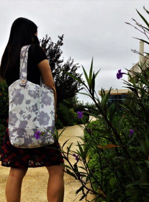 Two-side reversible handbag - Light grey flower 01