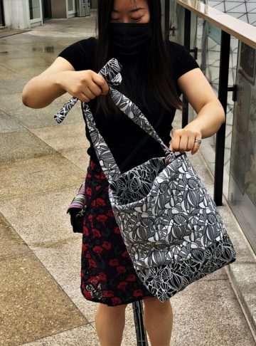 Two-side reversible handbag - Japanese flower grey 03