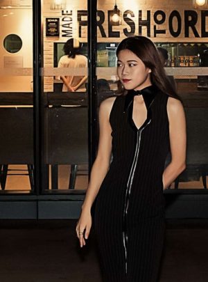 Necktie-d - black and white stripes office dress with cut-off tie and leather collar - Effy By Design - 22