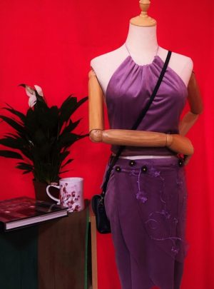 Effy By Design- Mauving on - Flowering Lavatera - Two sides reversible halter tank crop and petal penscil skirt top with removable lace - 05