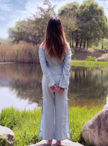 Swamps - Linen pants with side flexible slits and frog buttons - Eau-水-Water - Effy By Design - 108