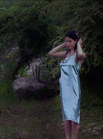 Waterfalls silk gown club dress - Eau-水-Water - Effy By Design - 002a