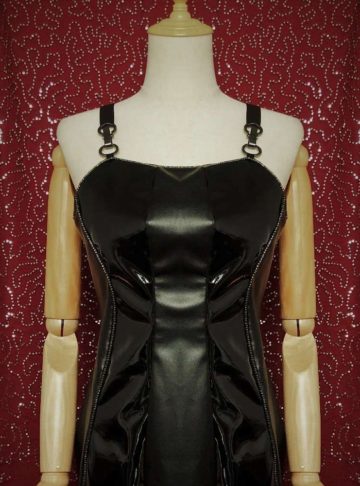 Grandiose - Black pu leather corset dress & rhinestones - stunning waist & dazzling art deco curves - ~{2030}~ - Effy By Design - 01
