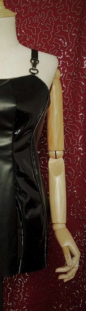 Grandiose - Black pu leather corset dress & rhinestones - stunning waist & dazzling art deco curves - ~{2030}~ - Effy By Design - 42