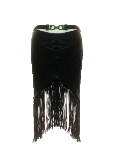 Fringes - Geometric art deco black pu leather skirt with removable frills fringe -~{2030}~ - Effy By Design - gif - 01