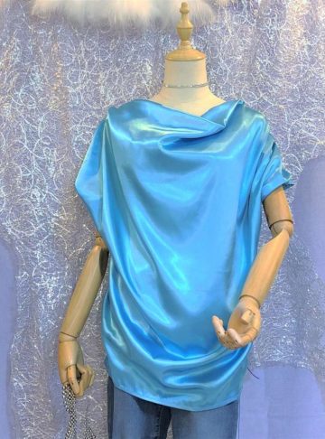 Wave - Refreshing Draped Blouse in Light Blue Silk - Eau-水-Water - Effy By Design - 01