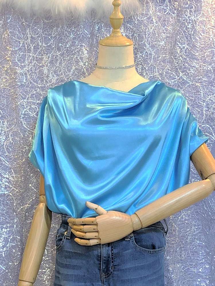 Wave - Refreshing Draped Blouse in Light Blue Silk - Eau-水-Water - Effy By Design - 02