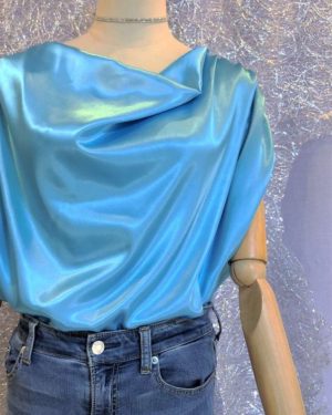 Wave - Refreshing Draped Blouse in Light Blue Silk - Eau-水-Water - Effy By Design - 03