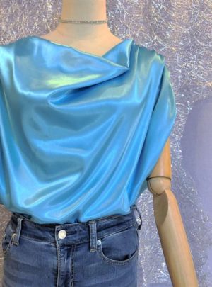 Wave - Refreshing Draped Blouse in Light Blue Silk - Eau-水-Water - Effy By Design - 03