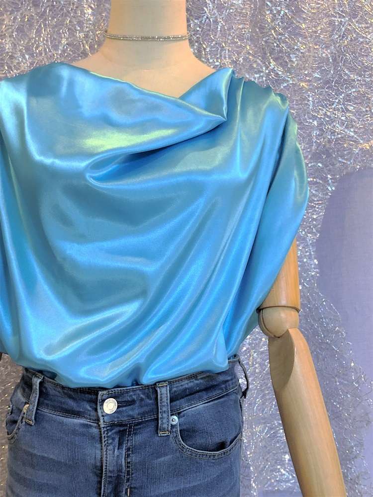 Wave - Refreshing Draped Blouse in Light Blue Silk - Eau-水-Water - Effy By Design - 03