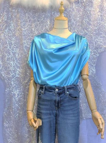 Wave - Refreshing Draped Blouse In Light Blue Silk - Eau-水-Water - Effy By Design - 23
