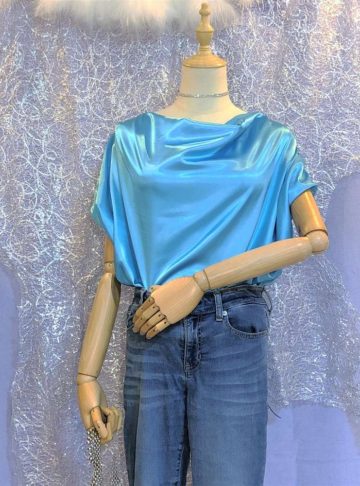 Wave - Refreshing Draped Blouse In Light Blue Silk - Eau-水-Water - Effy By Design - 41