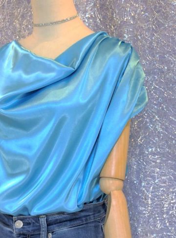 Wave - Refreshing Draped Blouse In Light Blue Silk - Eau-水-Water - Effy By Design - 44