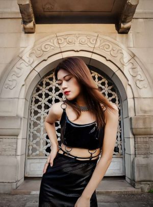 Phantasm-Reversible pu brassiere and removable holed dress -~{2030}~- Effy By Design - 31