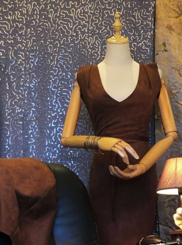 Plethora -~{2030}~- Effy By Design - 02 Reversible Bodycon Dress - Brown Microfiber Side - Front